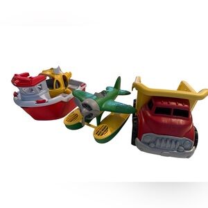 3 Green Toys Bundle: Dump Truck, Sea Plane and Rescue Boat w helicopter